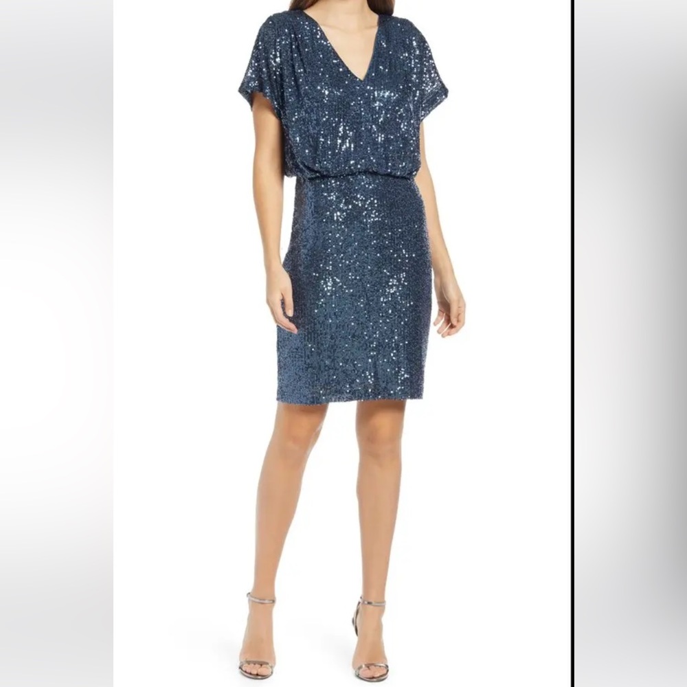 Vince camuto blue sequin cocktail dress